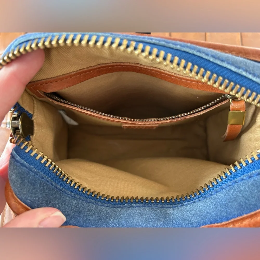 Madewell 1937 Accessories Mini Crossbody Bag Genuine Suede Cognac Leather Blue